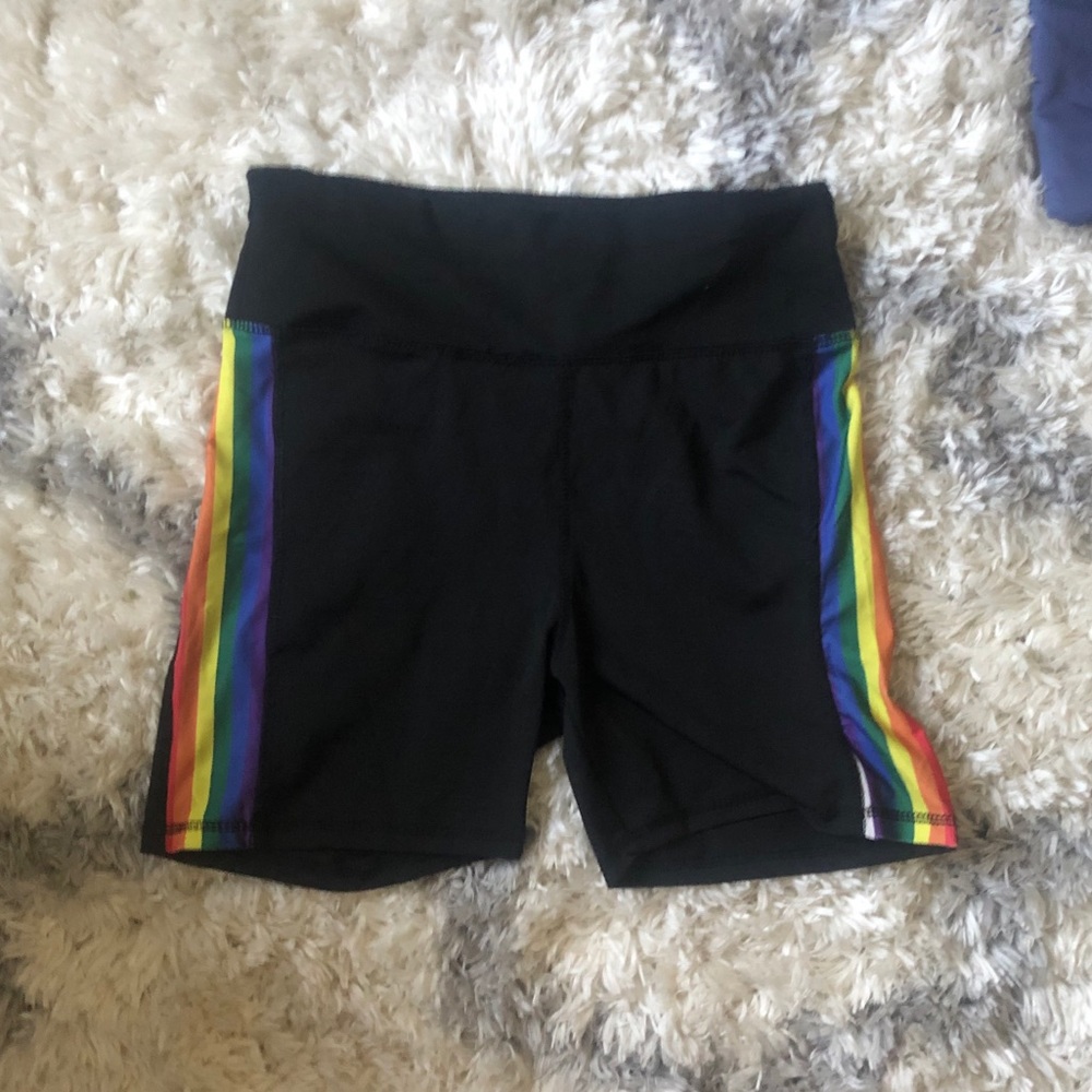 Adorable rainbow striped biker spandex shirt